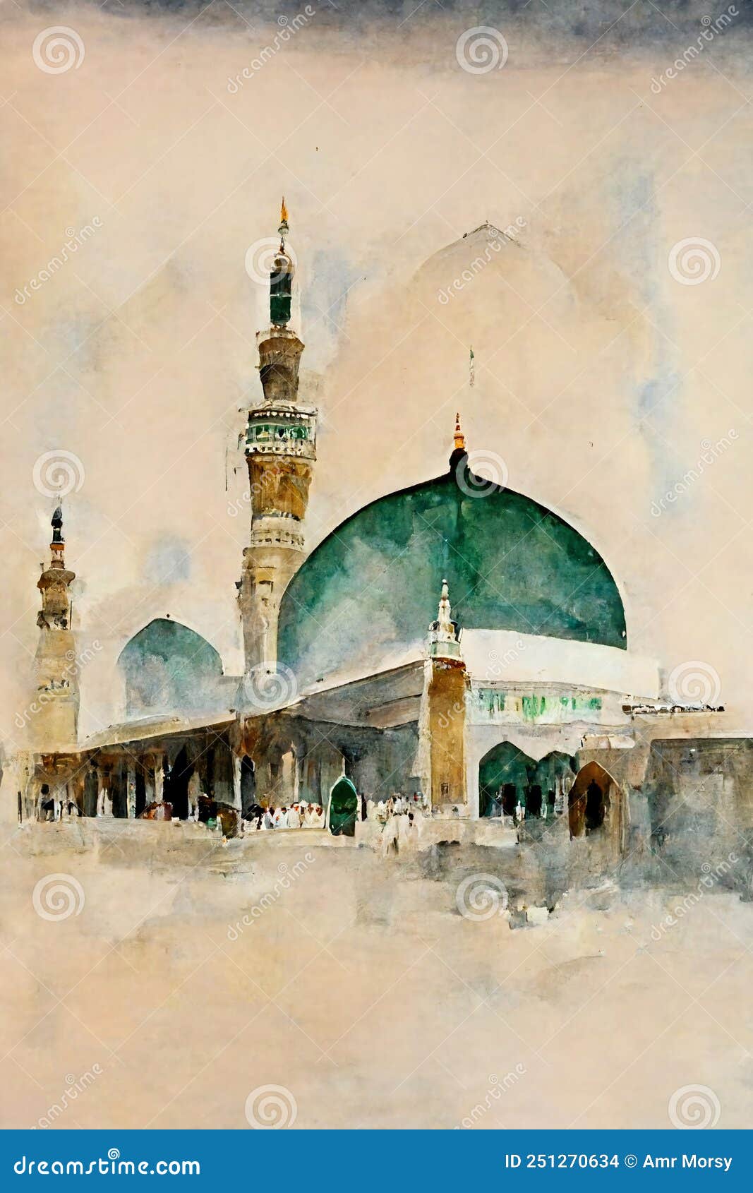 Watercolor Wall Tableau Art Painting Al Masjid an Nabawi in the ...