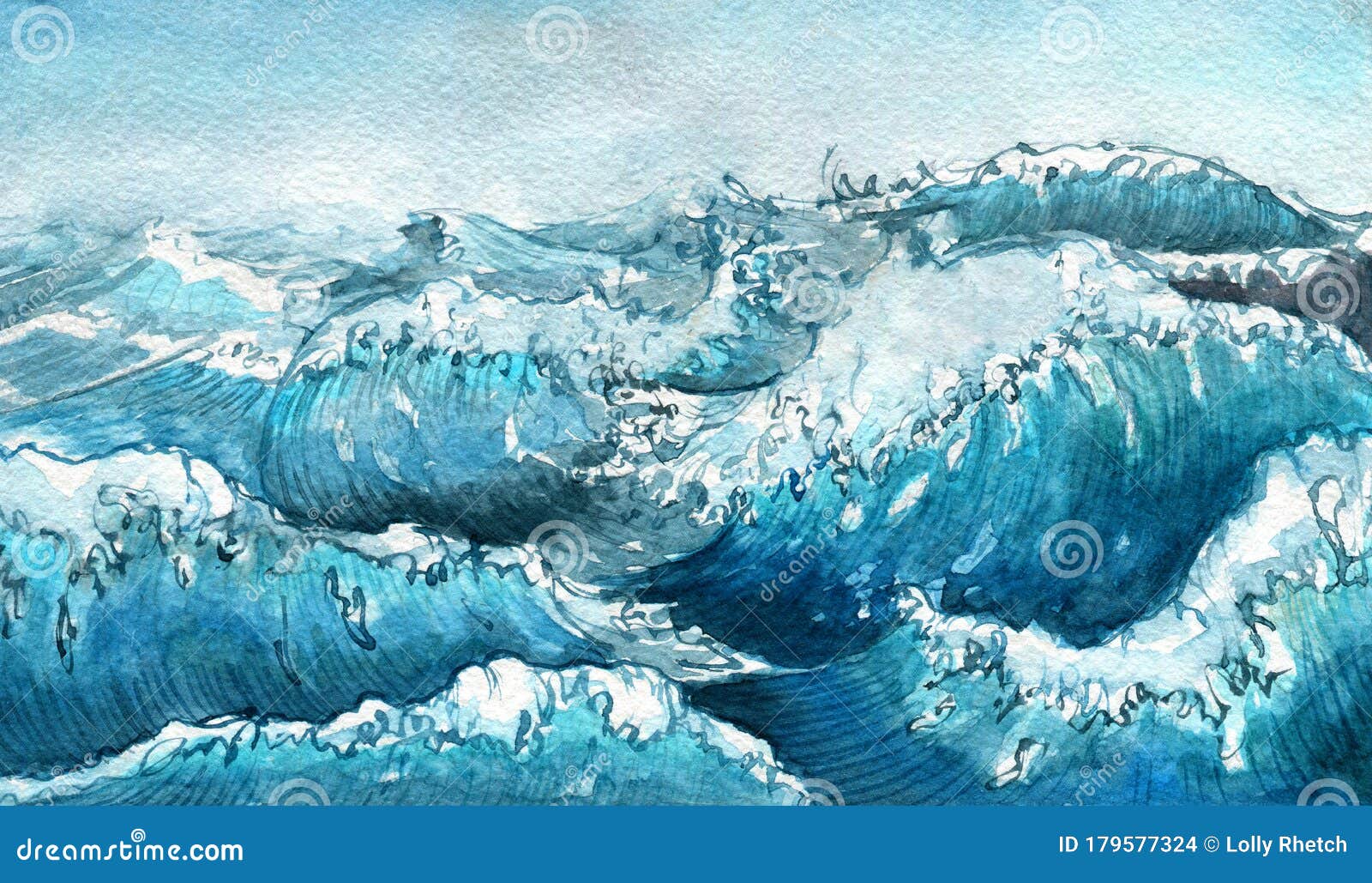 Watercolor Wave Landscape Stock Illustration. Illustration Of Wonderful - 179577324