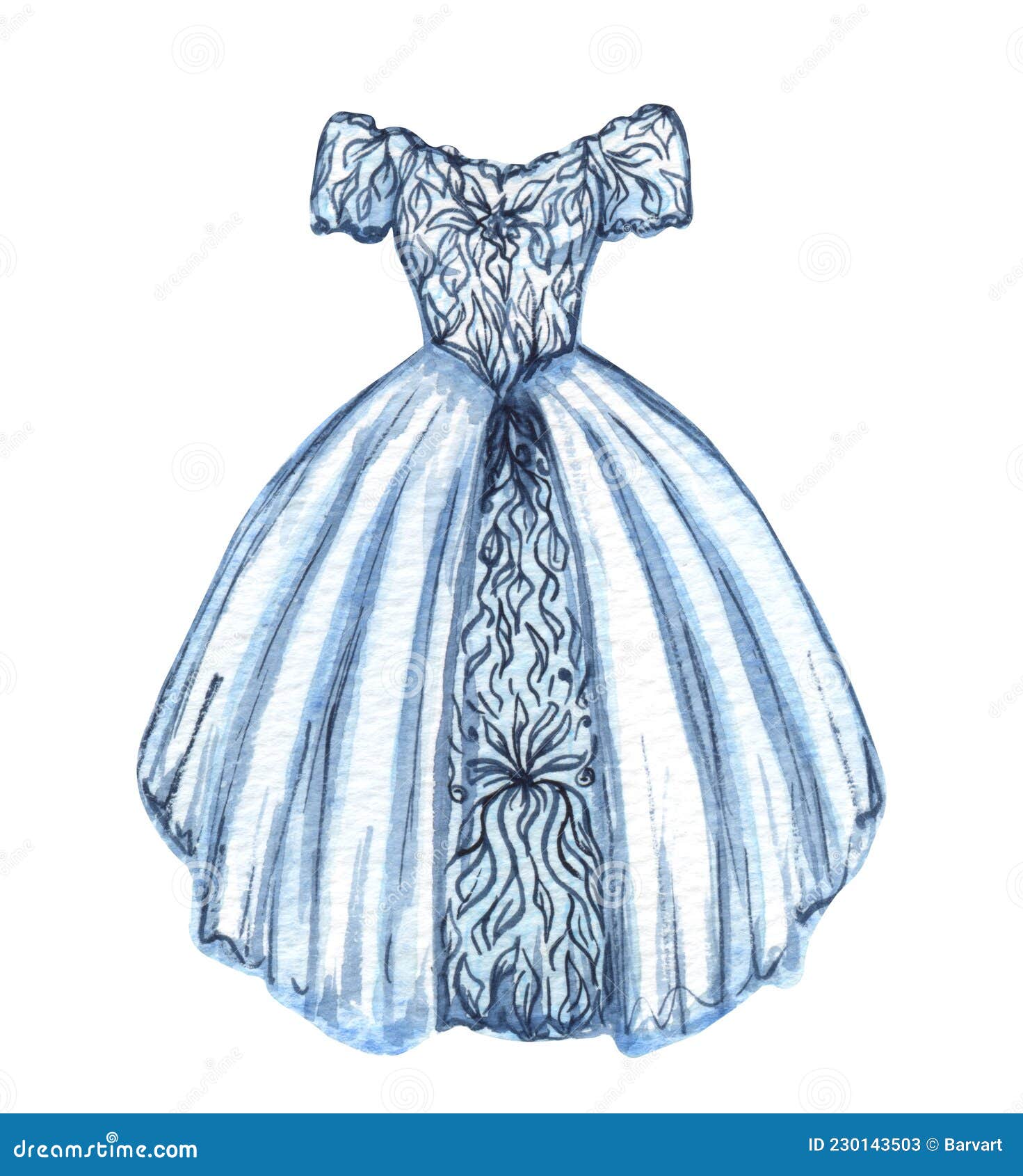 Watercolor Wedding Dress Illustration. Tender Wedding Clothe in Light ...