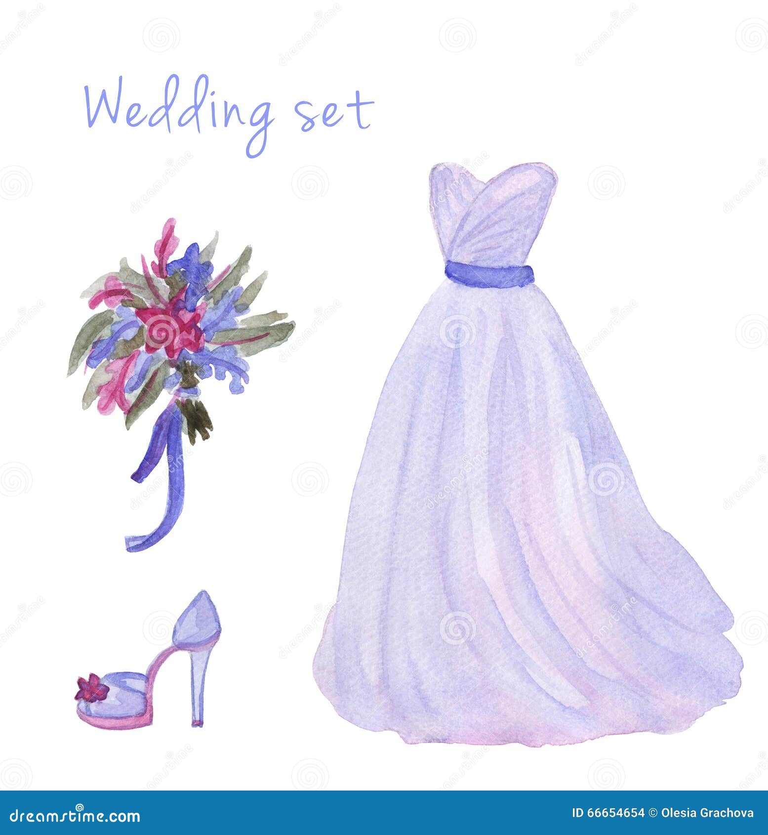 Watercolor Wedding Dress Set in Popular Serenity Color Stock ...