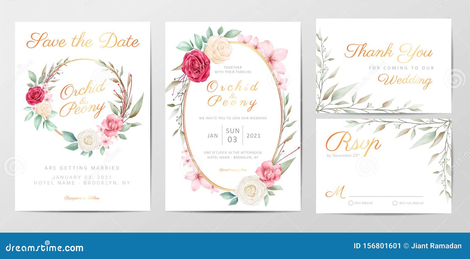 Watercolor Wedding Invitation Card Template Design Set With Roses Flowers Vector Stock Vector Illustration Of Creative Brush Watercolor Wedding Invitation Card Template Design Set With Roses Flowers Vector Stock Vector Illustration Of Creative Brush