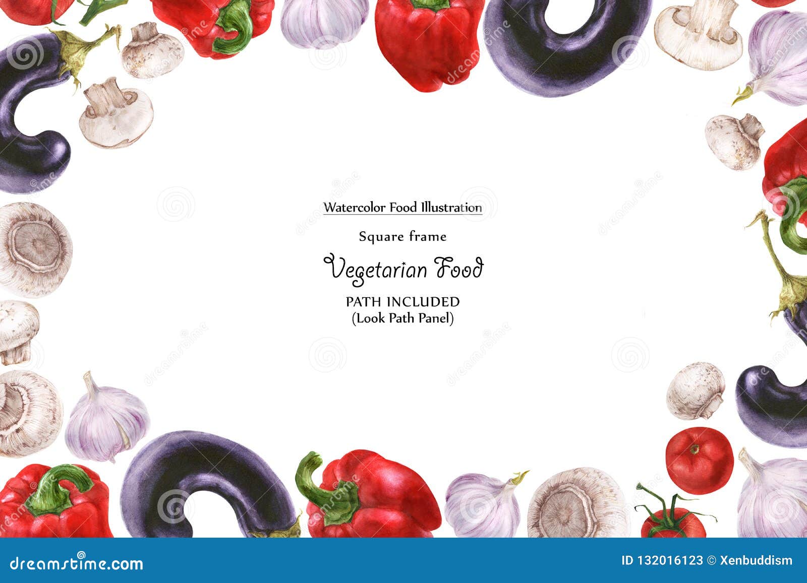 Watercolor Wide Vegan Frame By Freshness Vegetables Stock Illustration