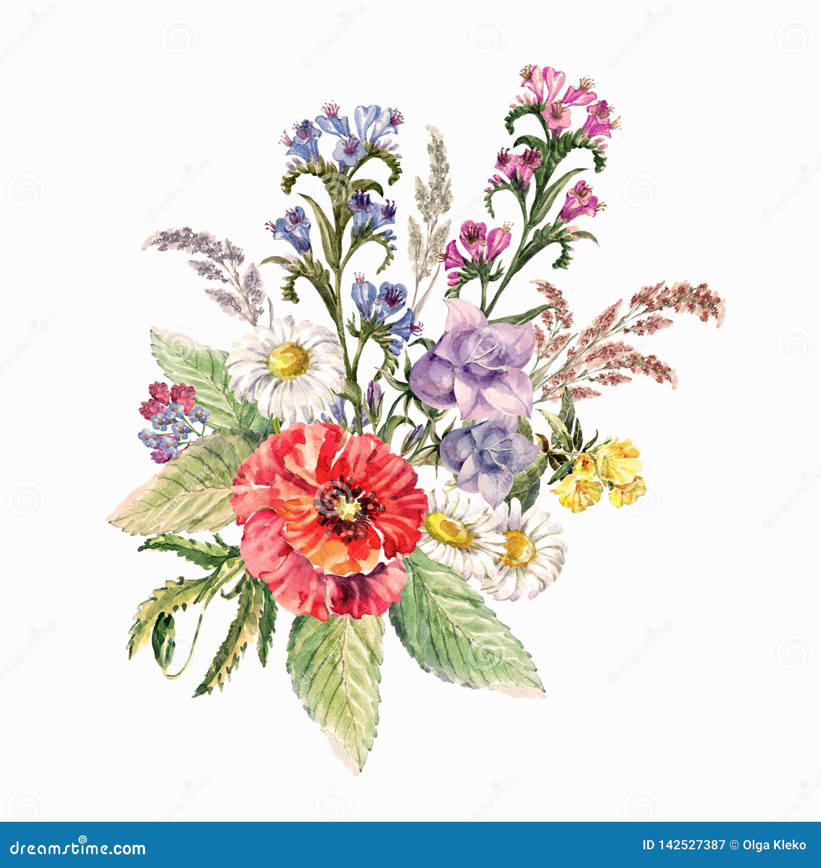 Download Watercolor Wild Flowers On White Background. Bouquet ...