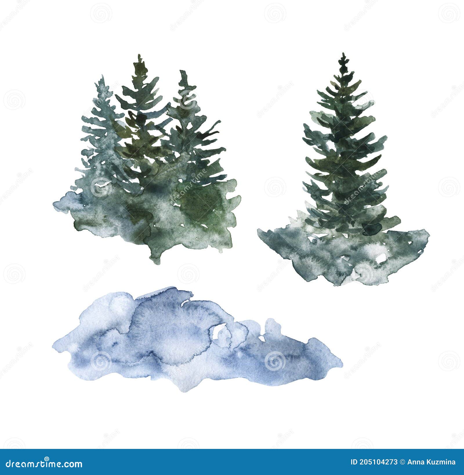 hand painted winter nature . watercolor evergreen pine trees on white background. woodland landscape graphic