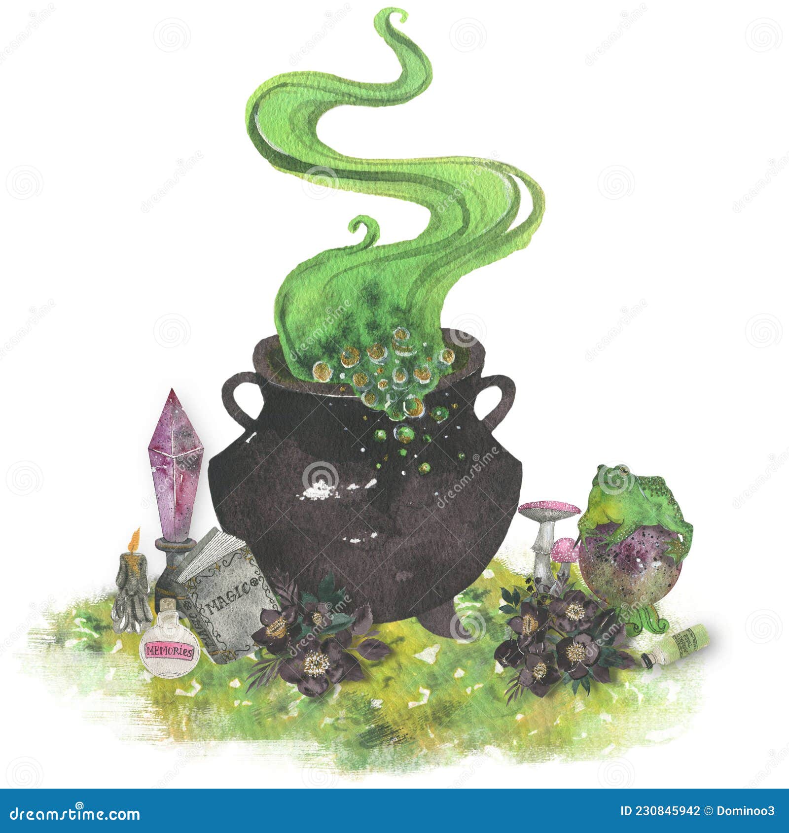watercolor witch cauldron