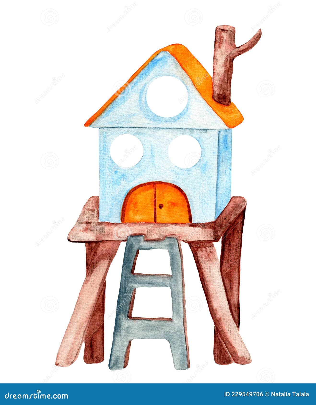 Watercolor Cute Cartoon Tree House for Children Isolated on White Stock  Photo - Image of icon, camping: 229549706