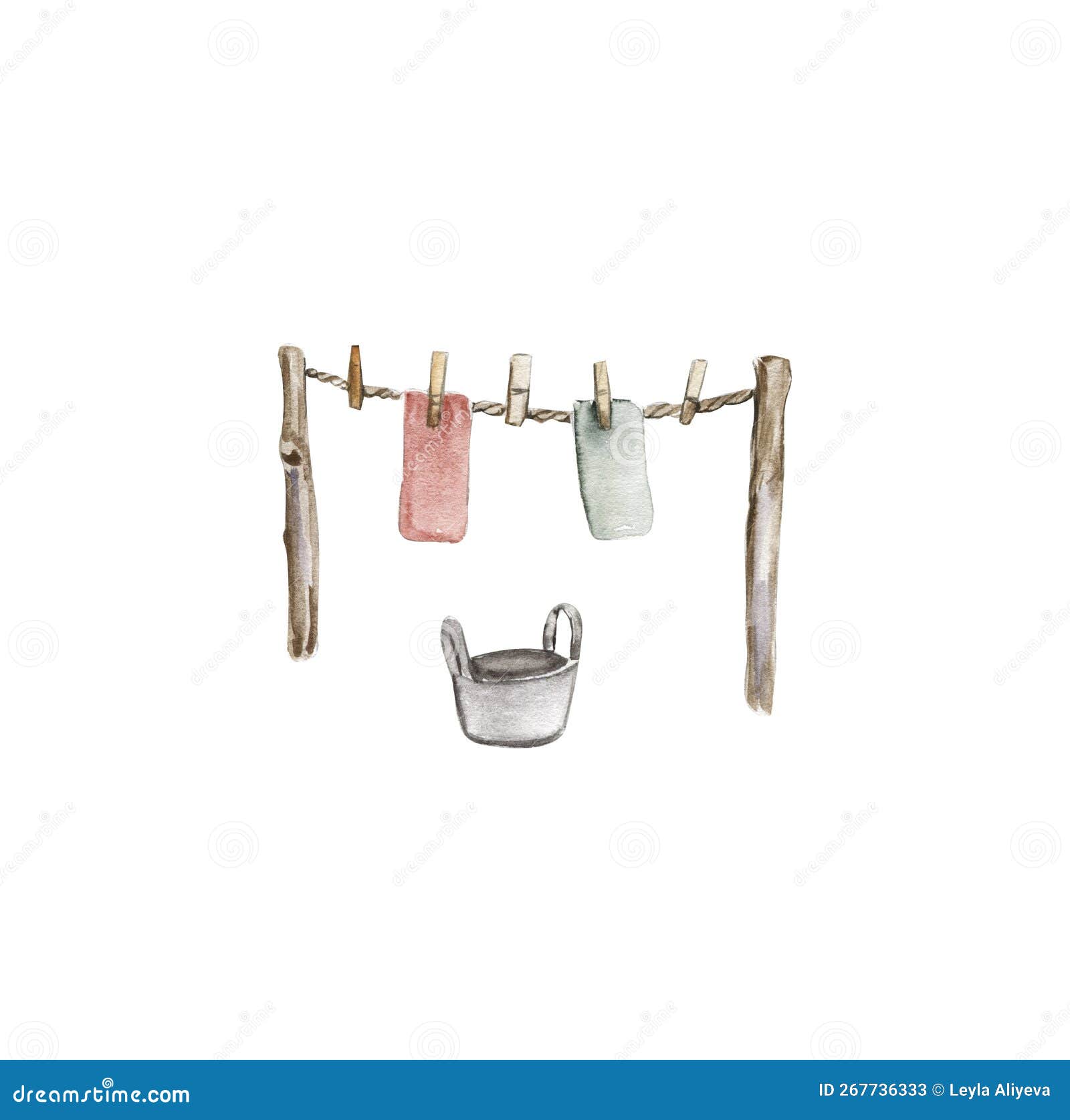 Watercolor Wooden Clothes Dryer with Clothes on it. Stock Illustration -  Illustration of cartoon, rope: 267736333