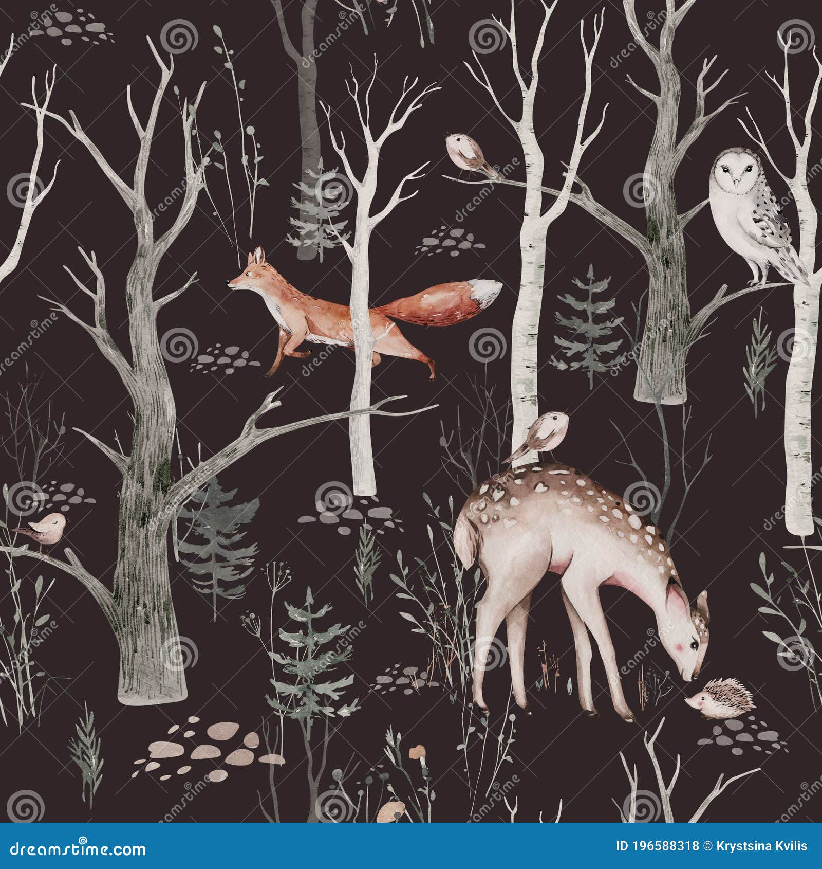 Watercolour Woodland Animal Wallpaper Mural  WallpaperMuralcom