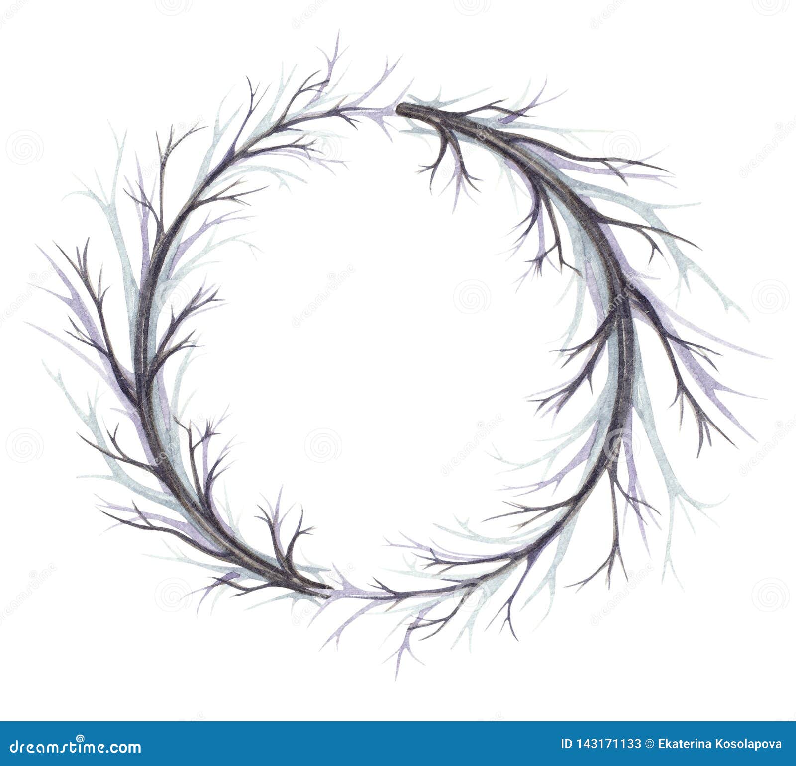 Watercolor Wreath From Gloomy Branches Stock Illustration