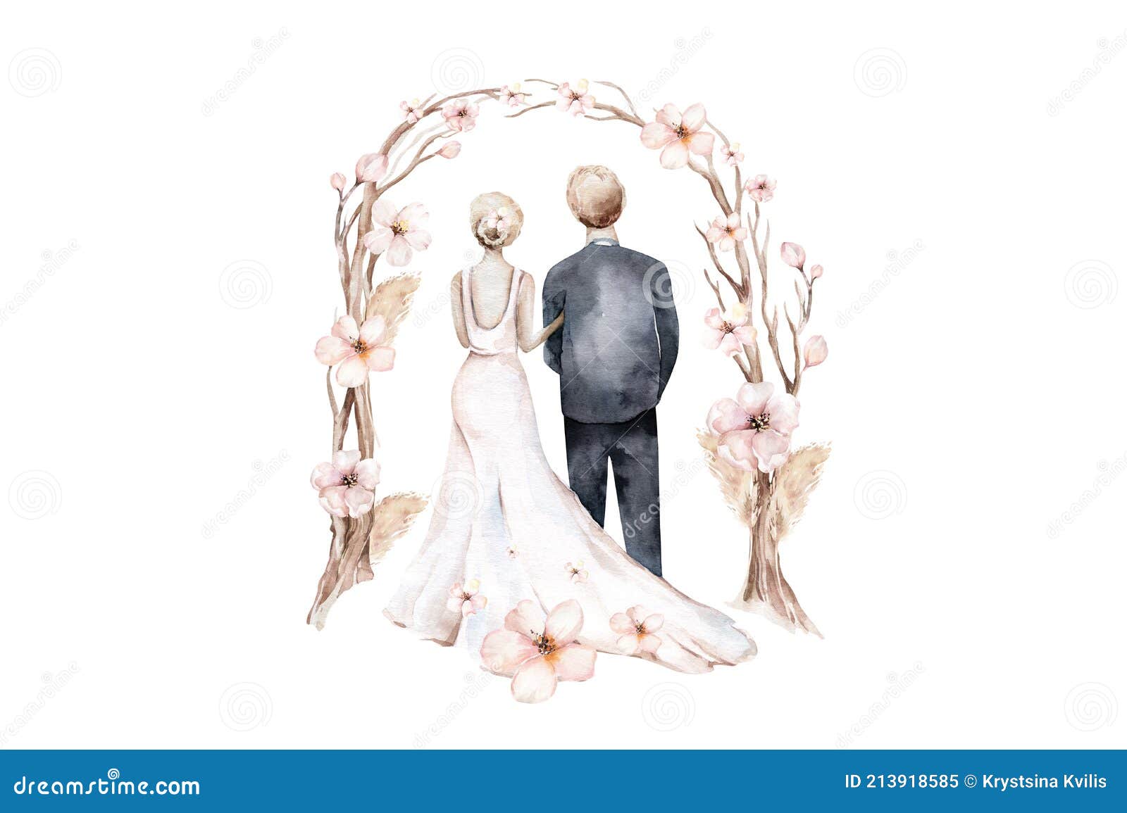 Watercolorcouple Bride And Groom In Boho Ceremony Style Wedding