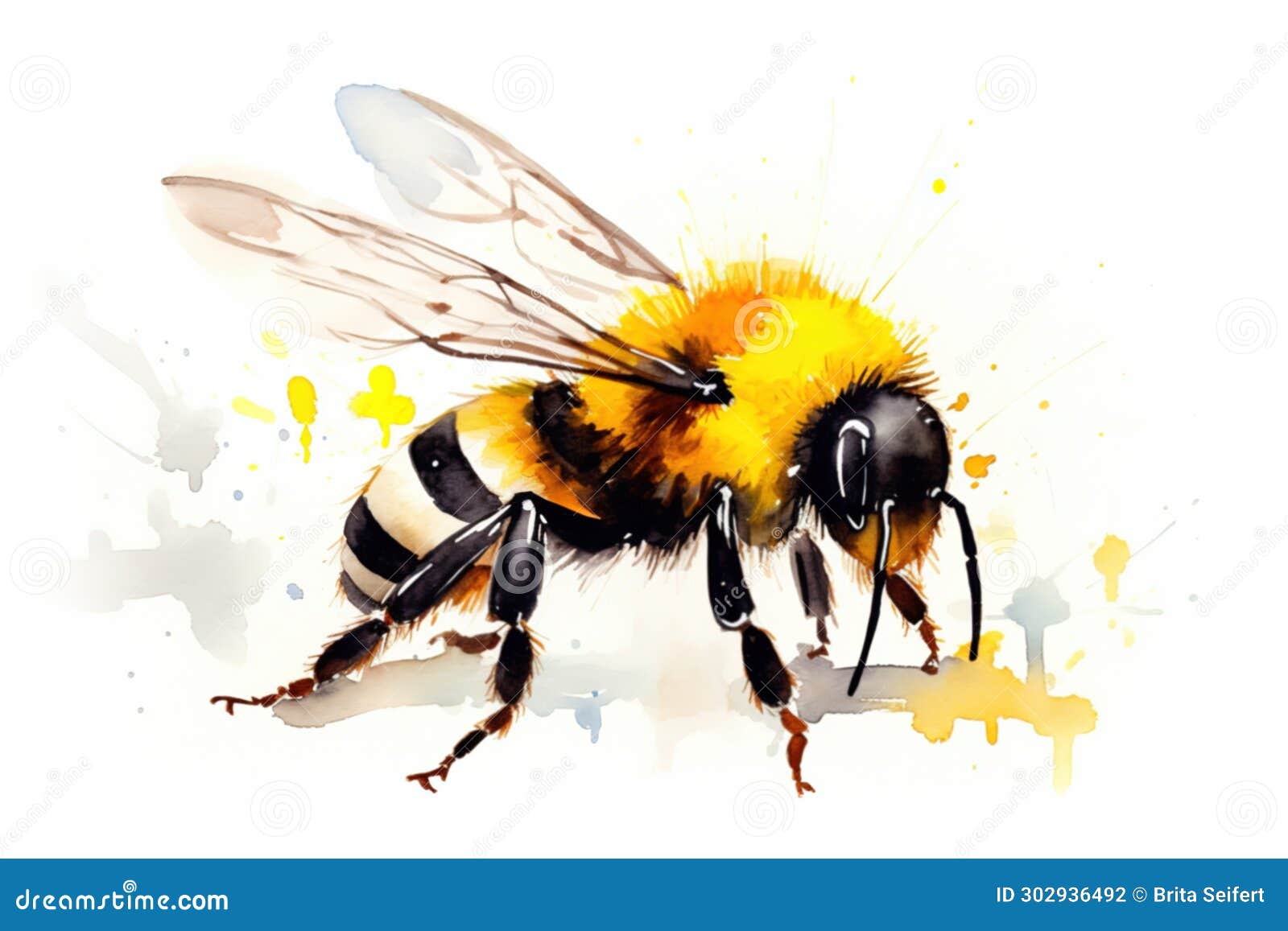 Watercolored Bumblebee, Sitting, Clearly Defined Shapes, Eye-catching ...