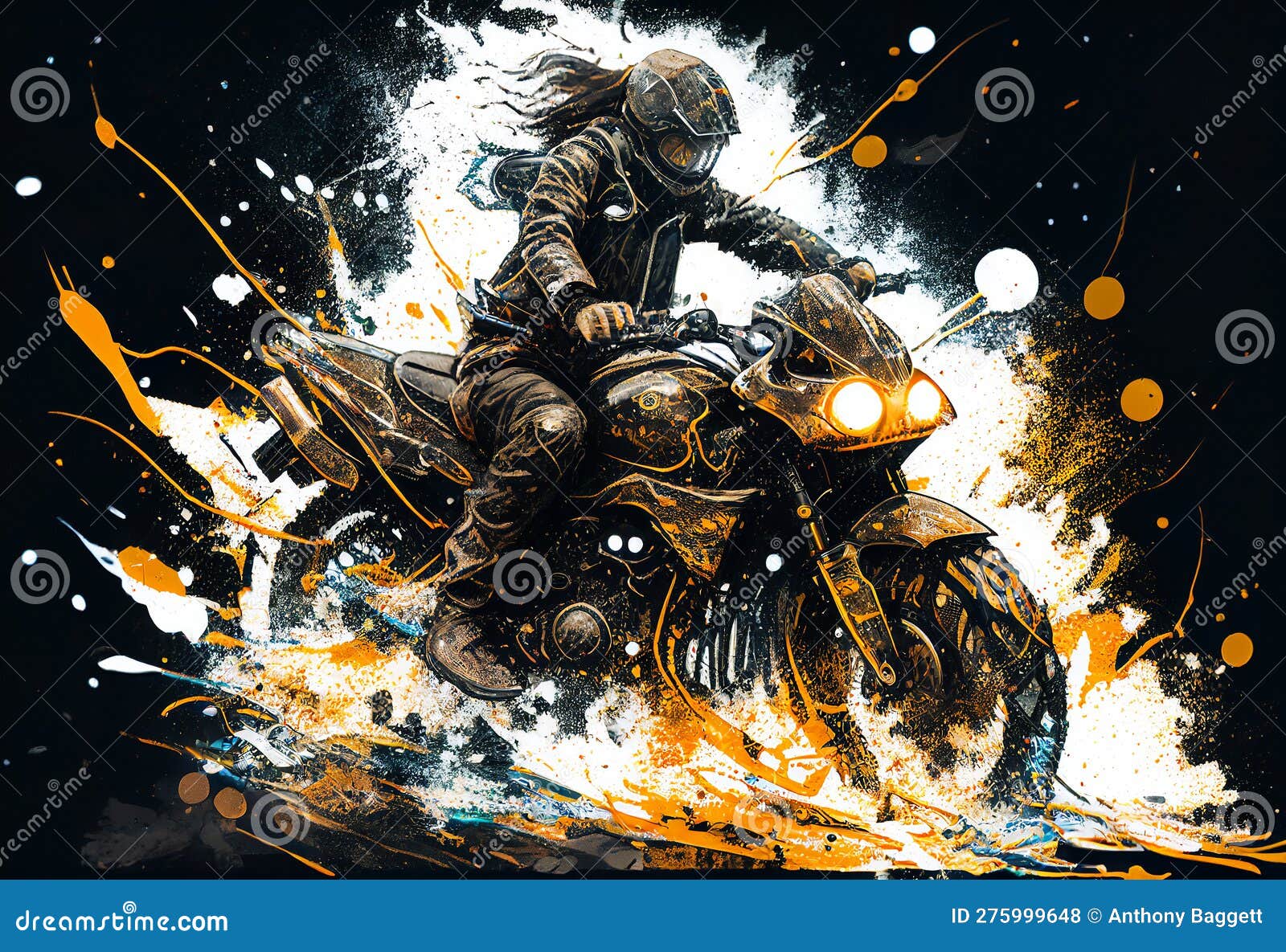 watercolour abstract paintingof an off-road motorcyle and rider