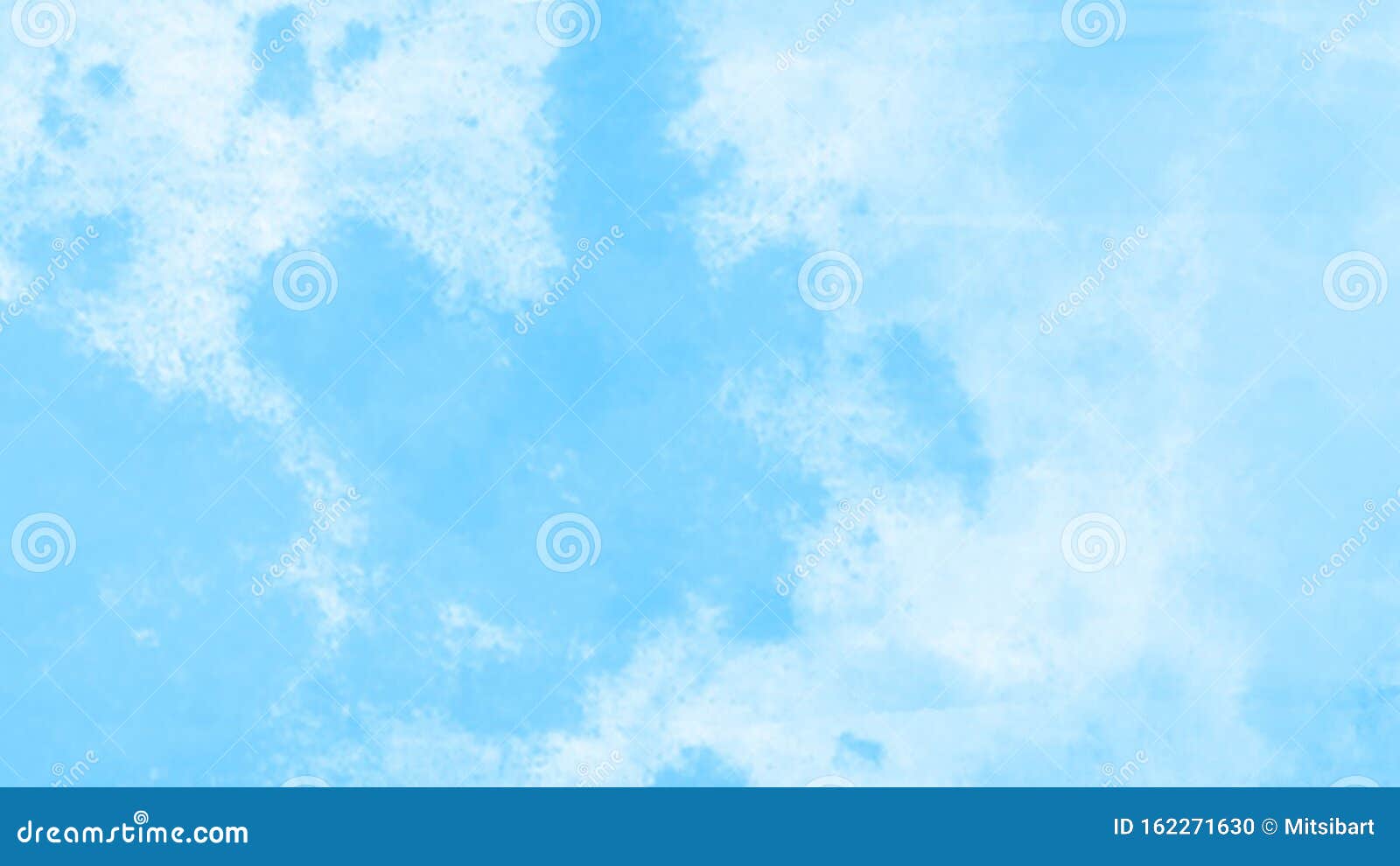 watercolour bright blue sky background texture with fluffy clouds a summer day