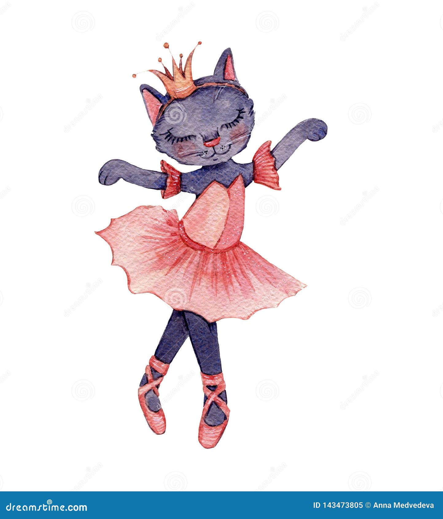 Watercolour Illustration of Cute Ballerina Cat Wearing Crown Image - Illustration of carrying, jpeg: