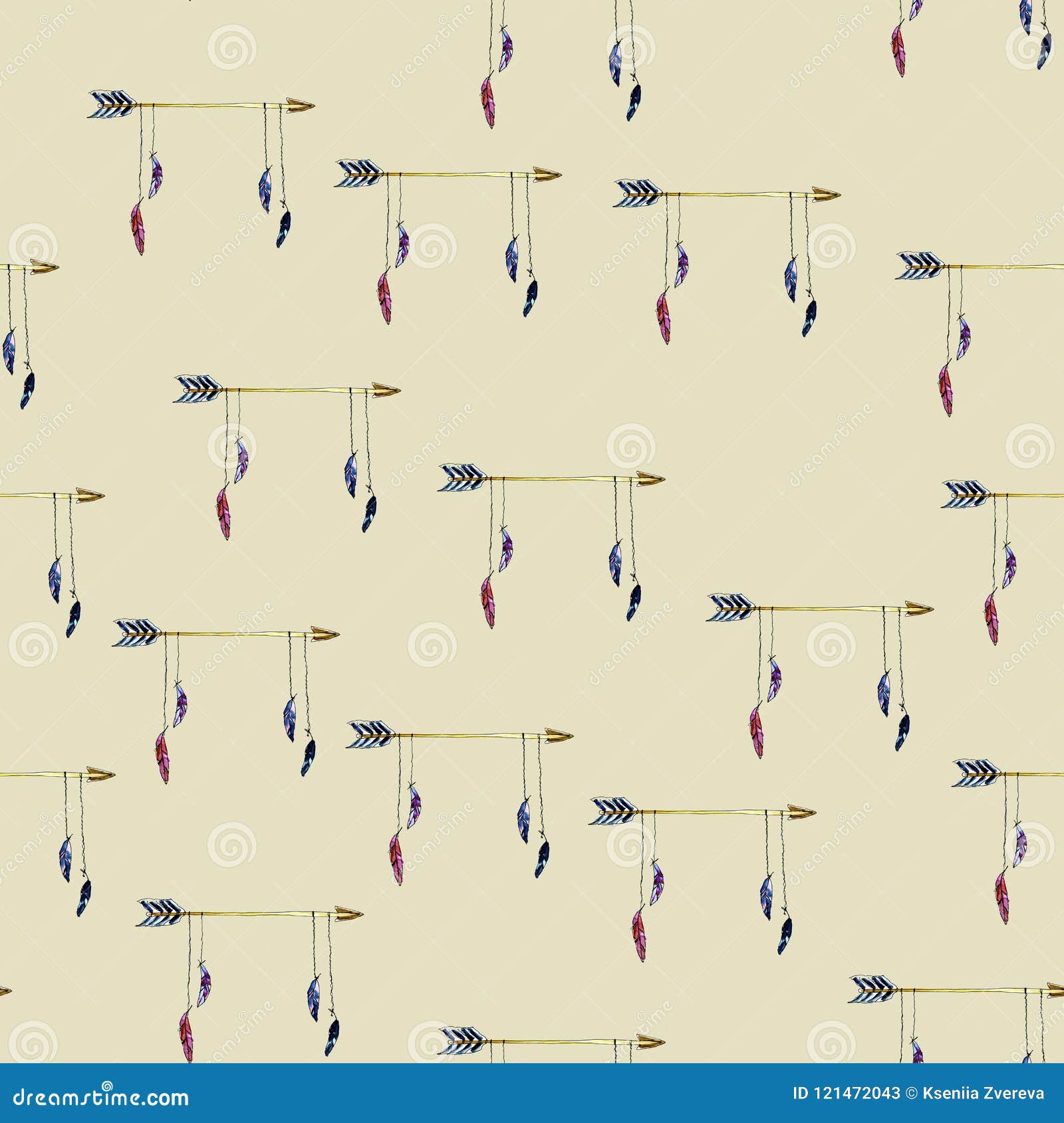 watercolour native american right right arrow seamless pattern on