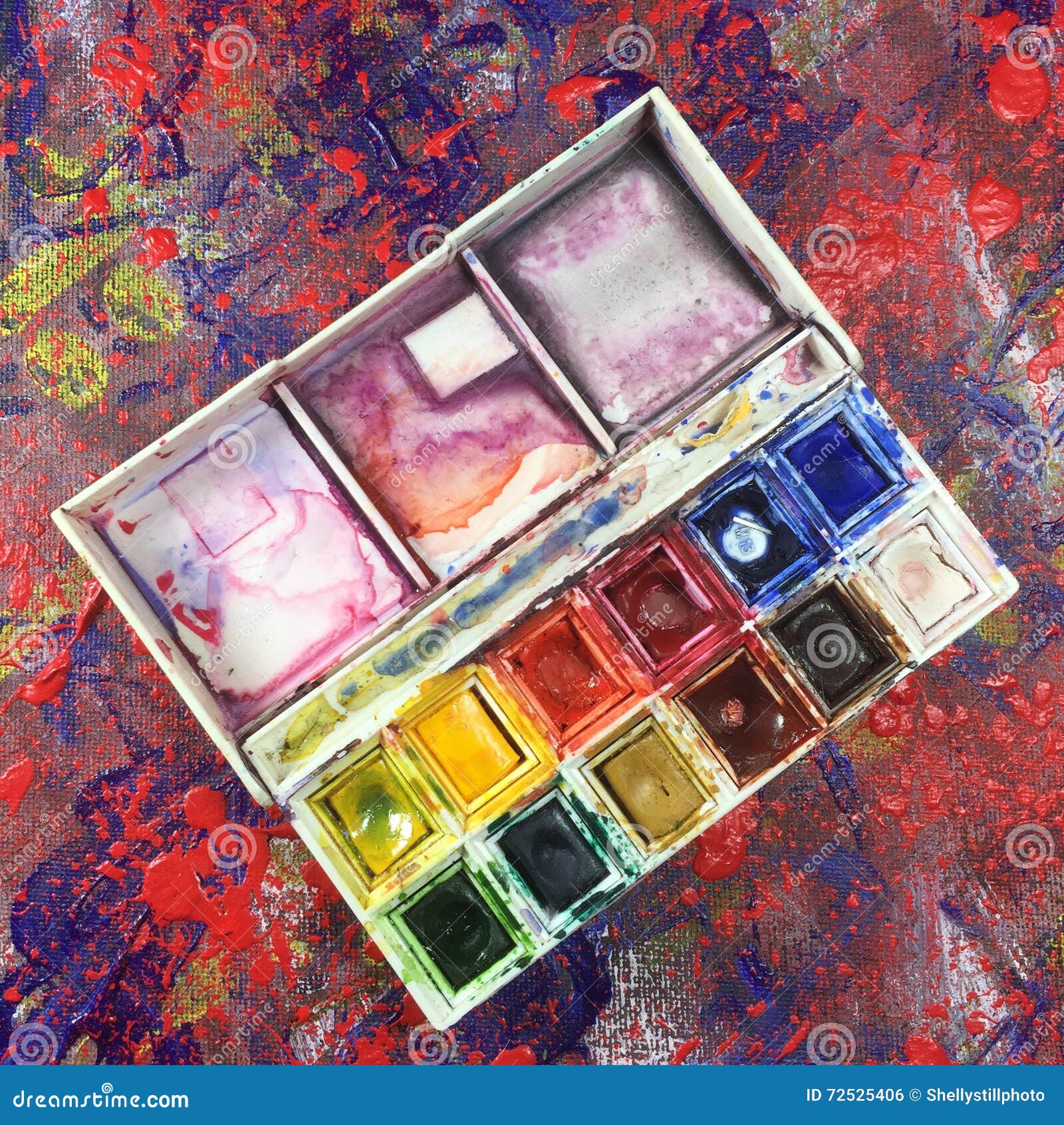 Watercolour paint palette stock photo. Image of pallet 72525406