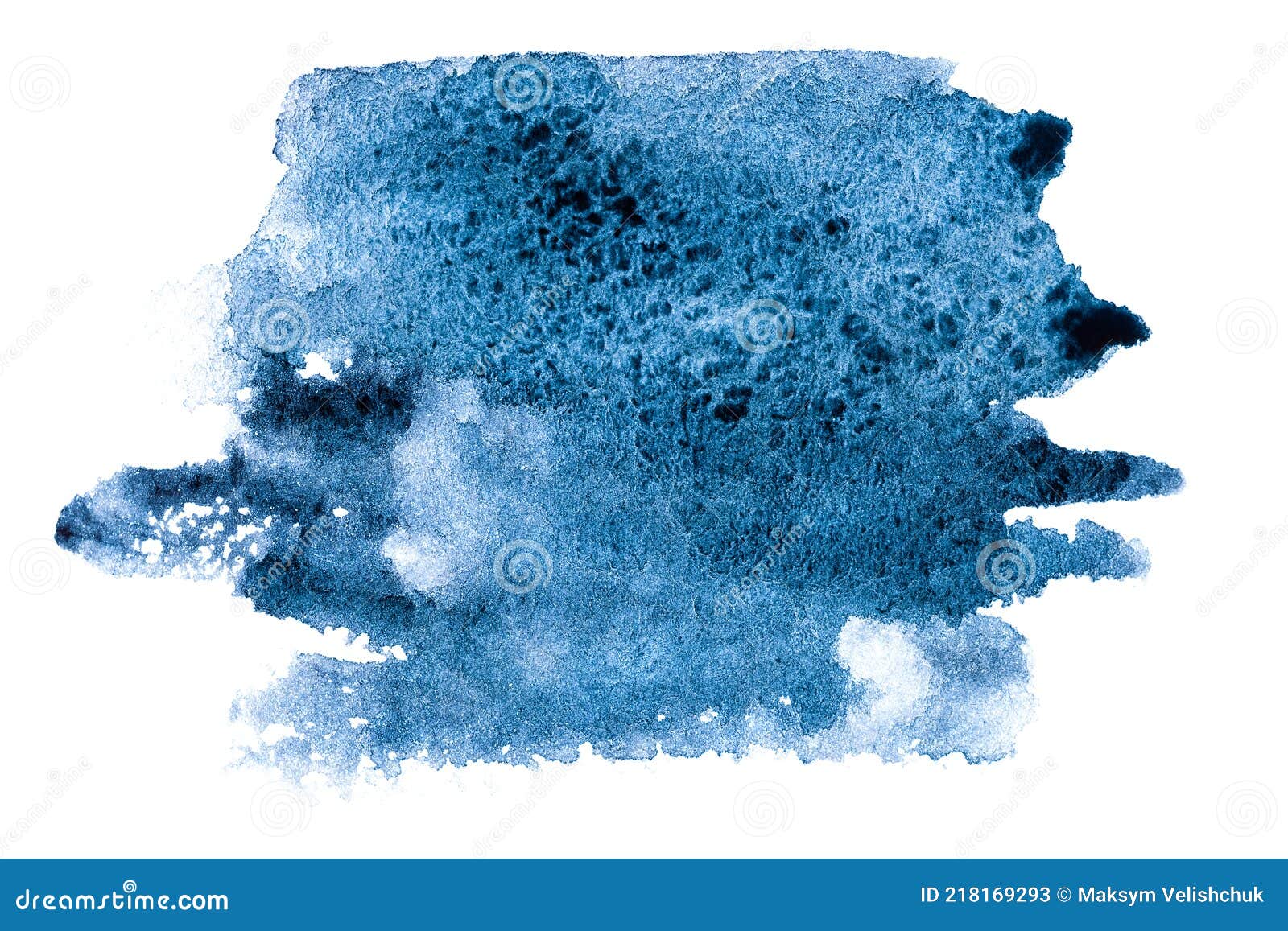 Vivid blue watercolor or ink stain with aquarelle paint blotch