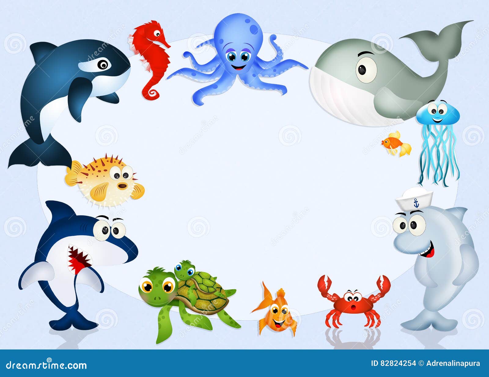 Waterdieren in de oceaan illustratie. Illustration of moordenaar 82824254