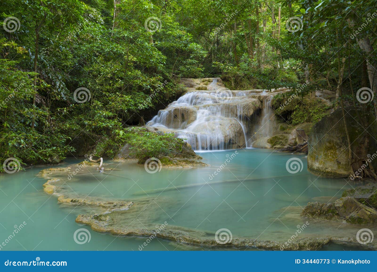 Waterfall Beautiful Scenery in the Tropical Forest. Stock Image - Image ...