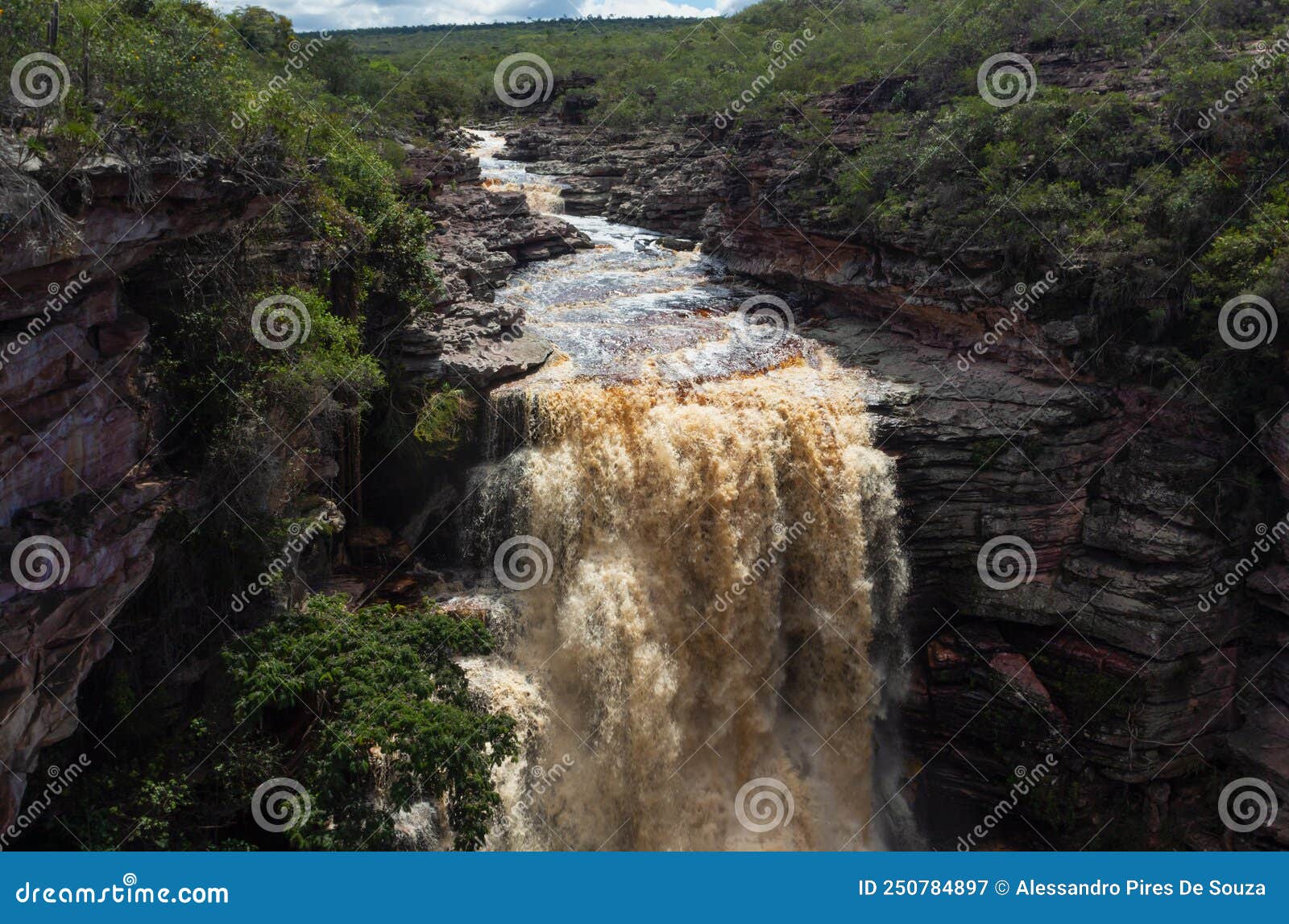 waterfall in the brazilian cerrado brazilian savannah in the region of chapada diamantina national park, bahia, brazil.