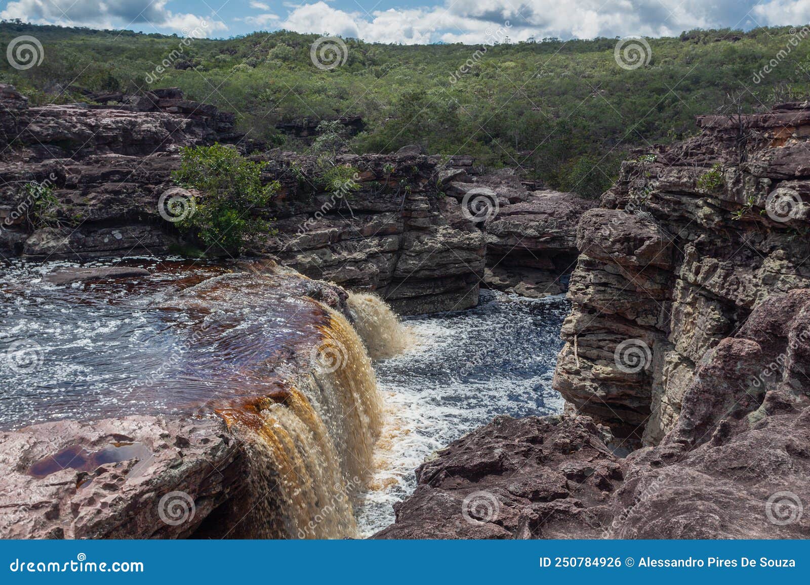 waterfall in the brazilian cerrado brazilian savannah in the region of chapada diamantina national park, bahia, brazil.