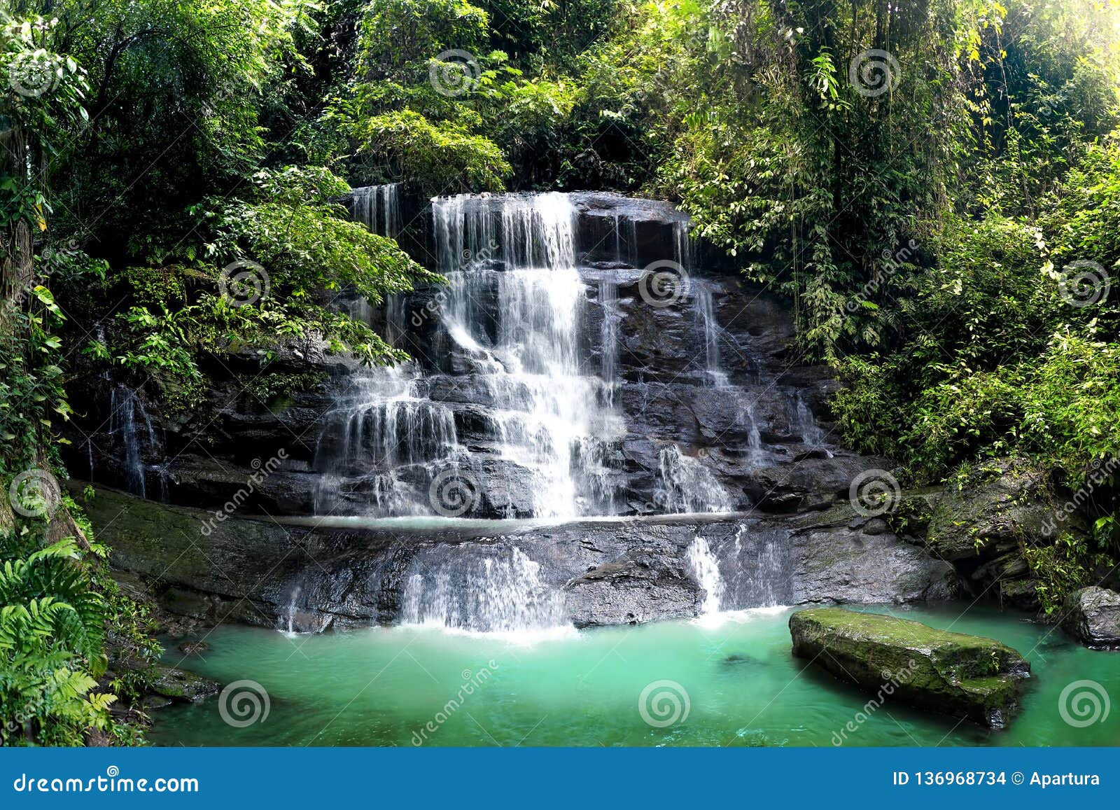 Waterfall Cascade With Moss Stock Photo 2420304