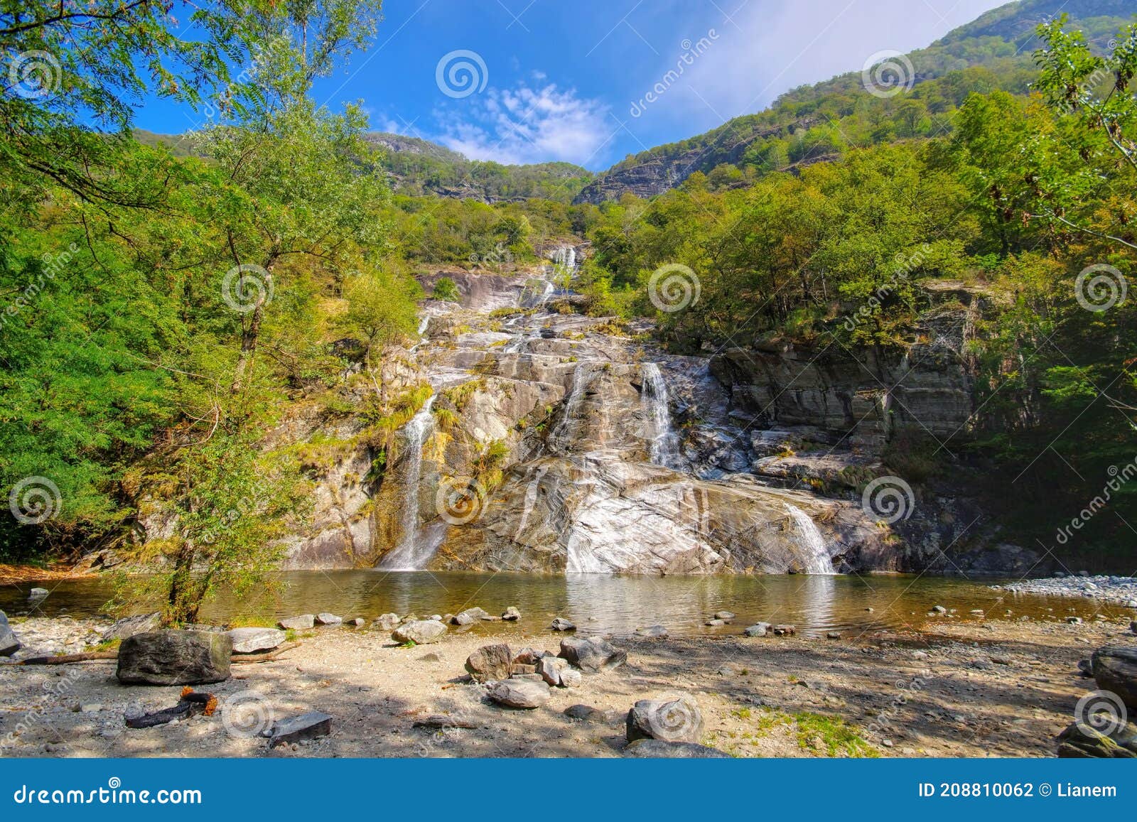 waterfall cascata delle sponde in the maggia valley  ticino in switzerland