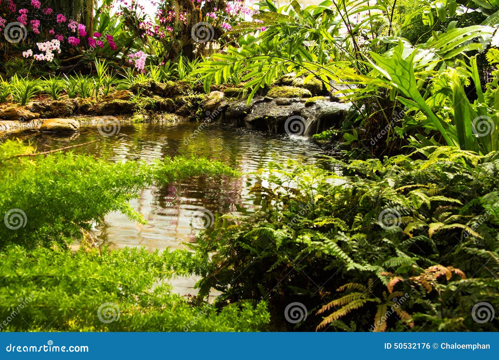 Waterfall in Garden Design. Stock Photo Image of nature, landscape