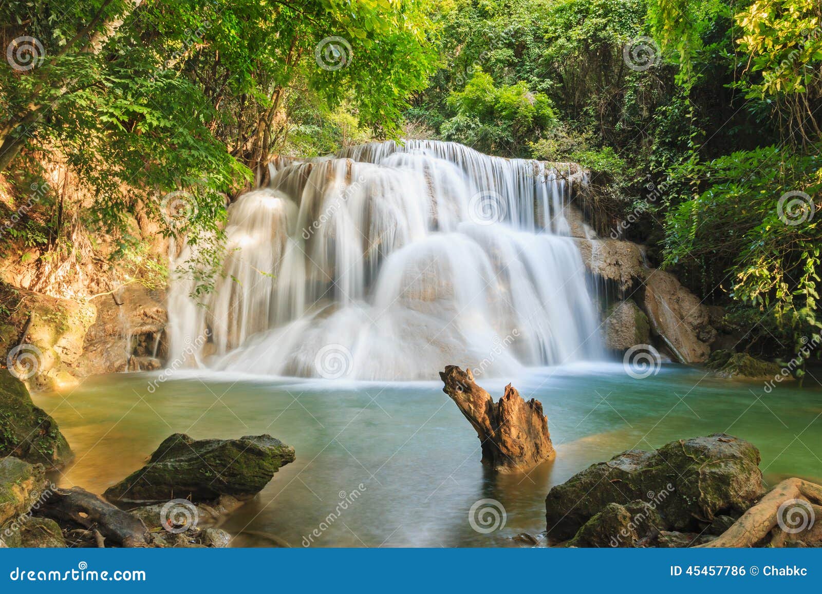 Waterfall Huay Mae Kamin National Park in Kanchanaburi Province, Thailand.