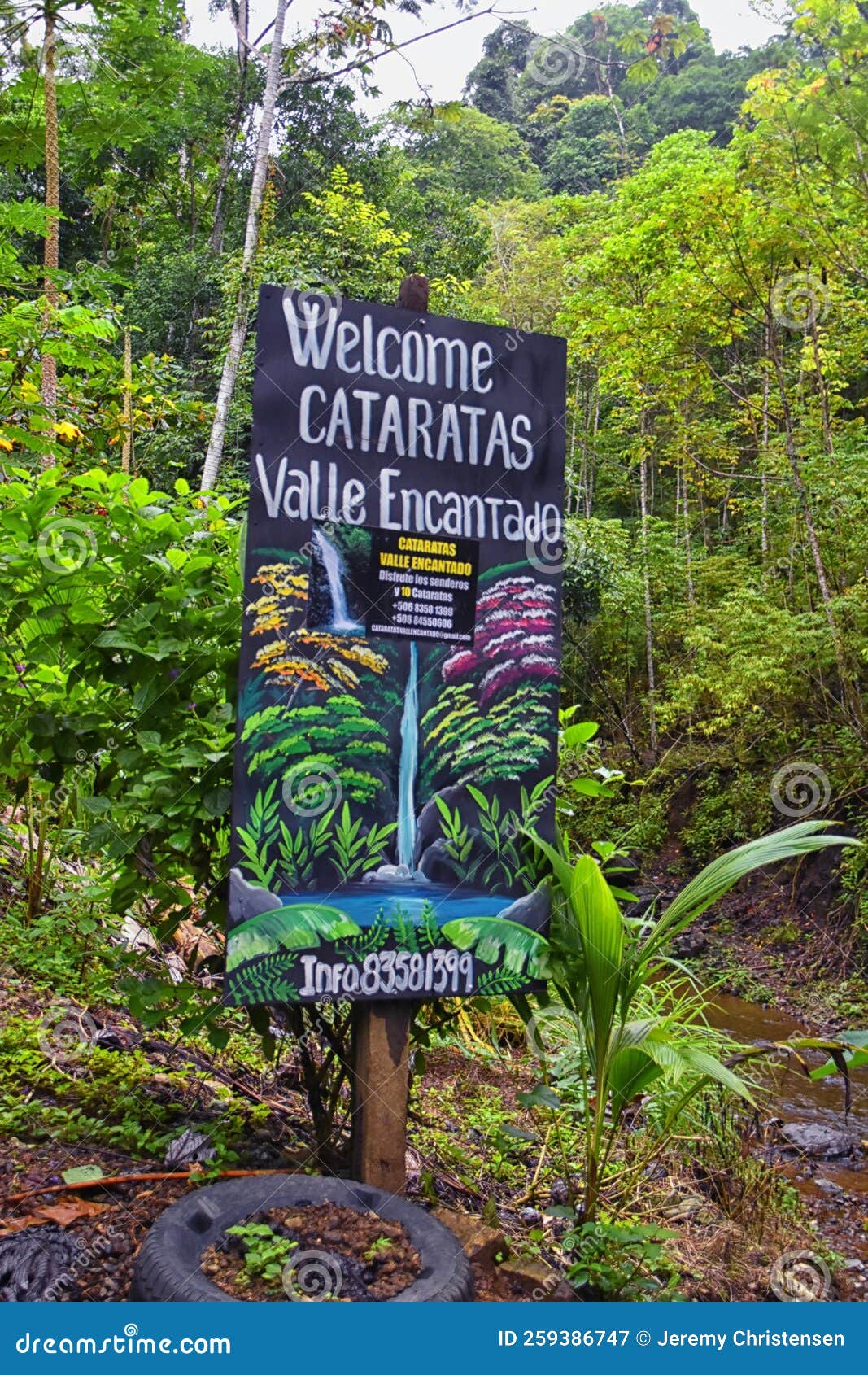 waterfall jaco costa rica, trail views, catarastas valle encantado - hidden waterfall surrounded by green trees in the jungle.