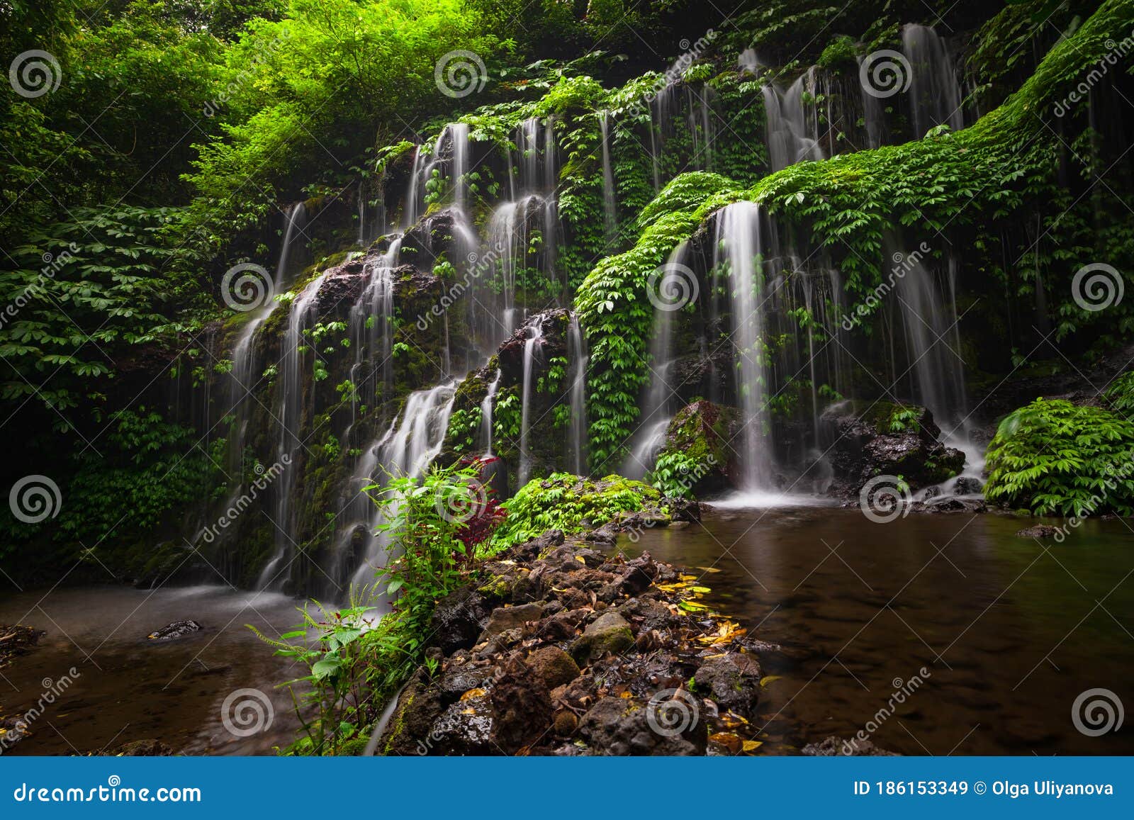 waterfall landscape. beautiful hidden waterfall in tropical rainforest. nature background. slow shutter speed, motion photography