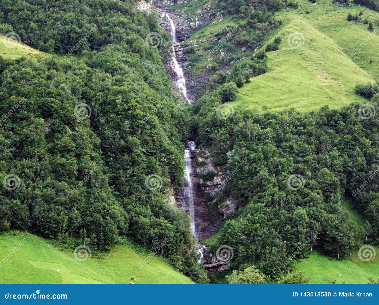 waterfall laubenfall in the sernftal alpine valley or wasserfÃÂ¤lle laubenfÃÂ¤lle
