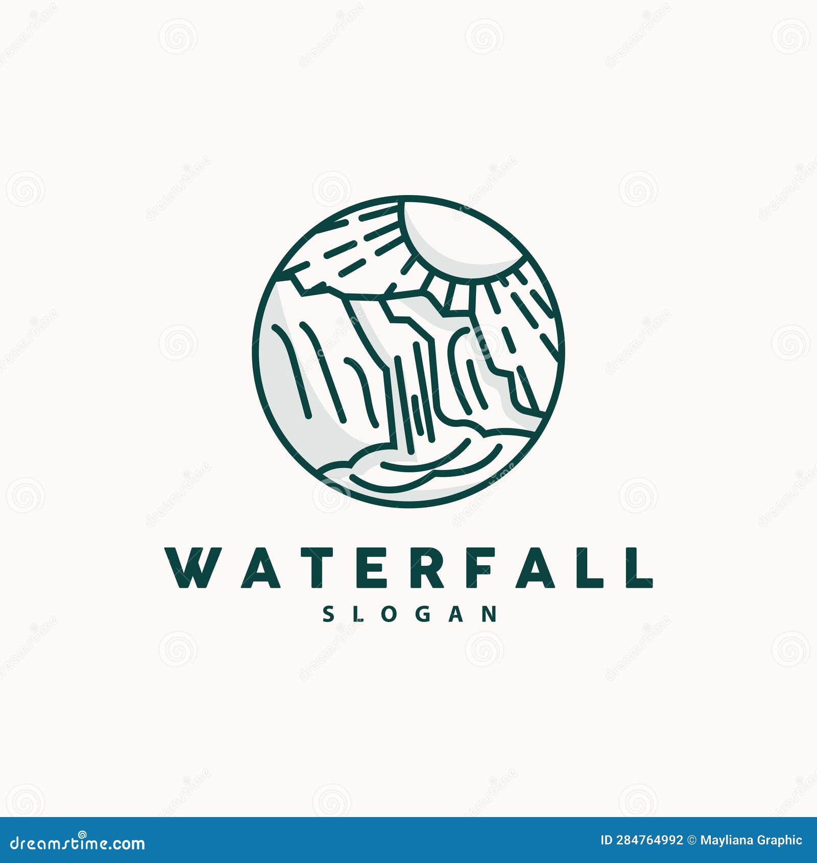 Waterfall Logo, River Mountain Forest Exploring Design Illustration