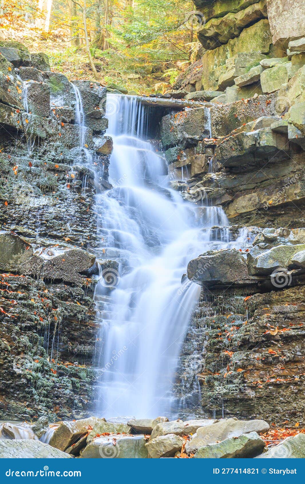 waterfall on mosorny potok in beskid zywiecki, poland