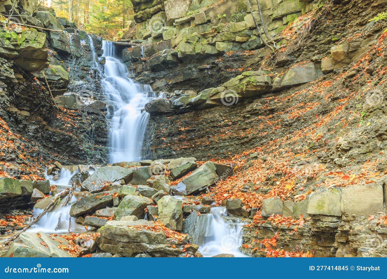 waterfall on mosorny potok in beskid zywiecki, poland