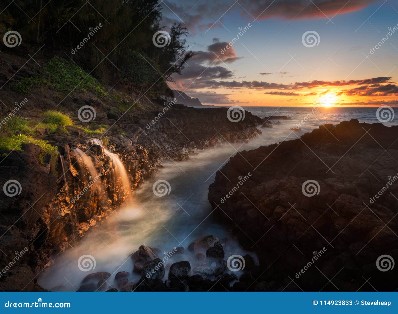 Stock photo of sunset over the ocean on Kauai