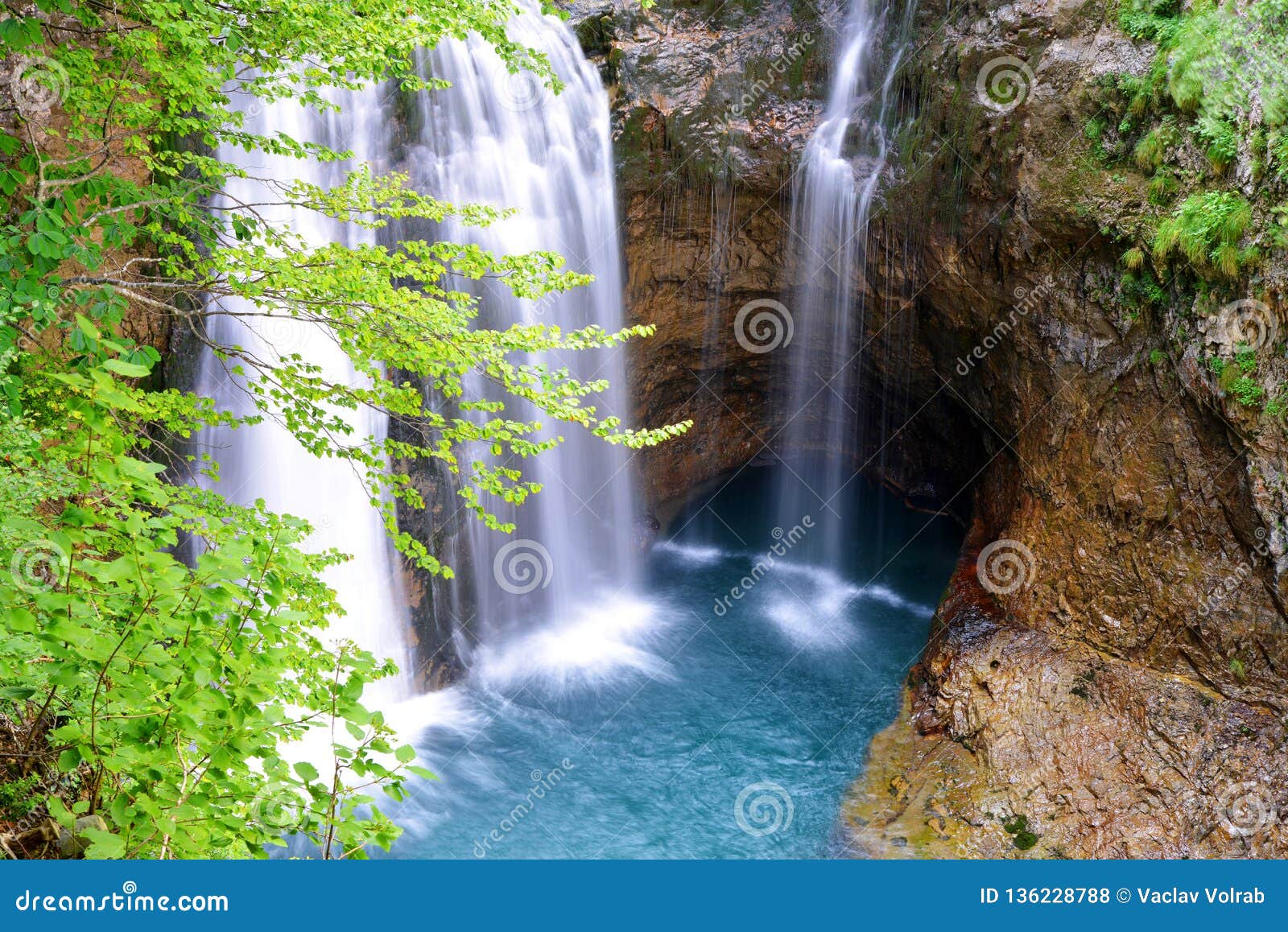 waterfall in ordesa and monte perdido national park. pyrenees mountain.spain.