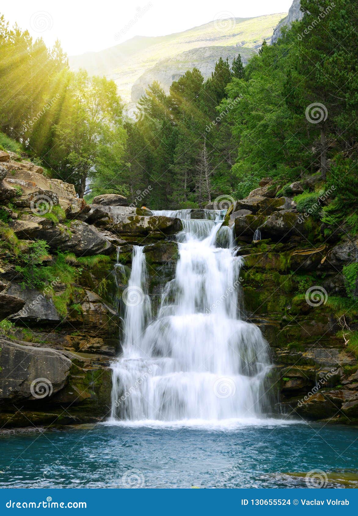 waterfall in ordesa and monte perdido national park. pyrenees mountain.