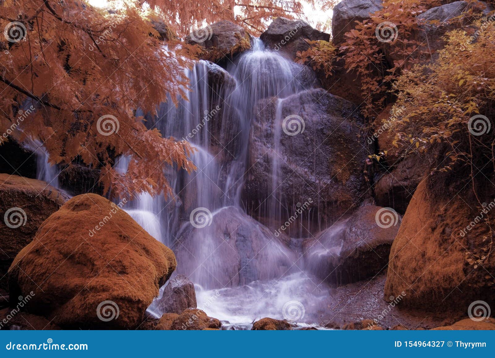 waterfall photographed in infrared