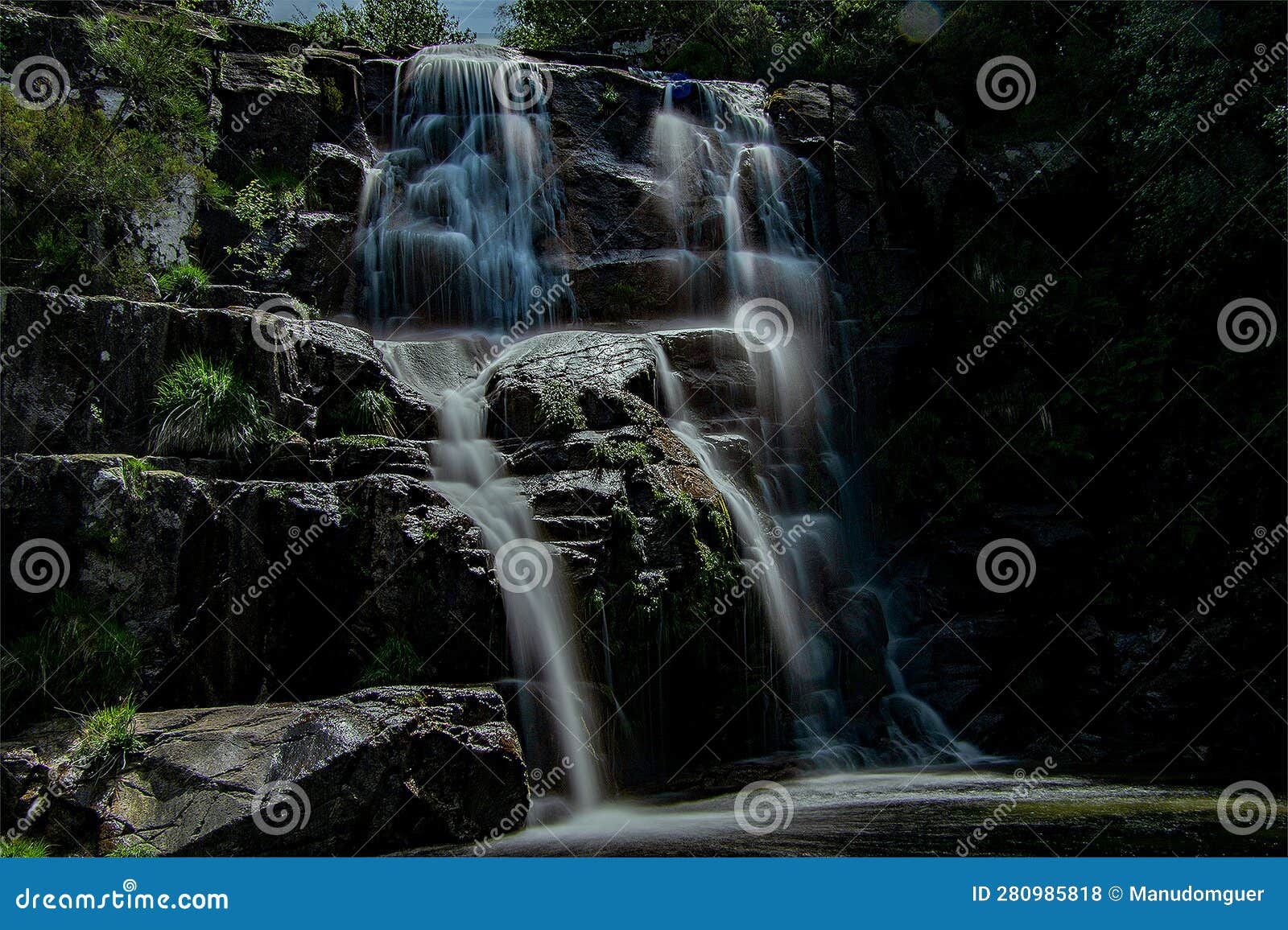 waterfall in the rain forest. tree fern waterfall tropical rain forest paradise. fervenza de casariÃ±os.fervenza da freixa