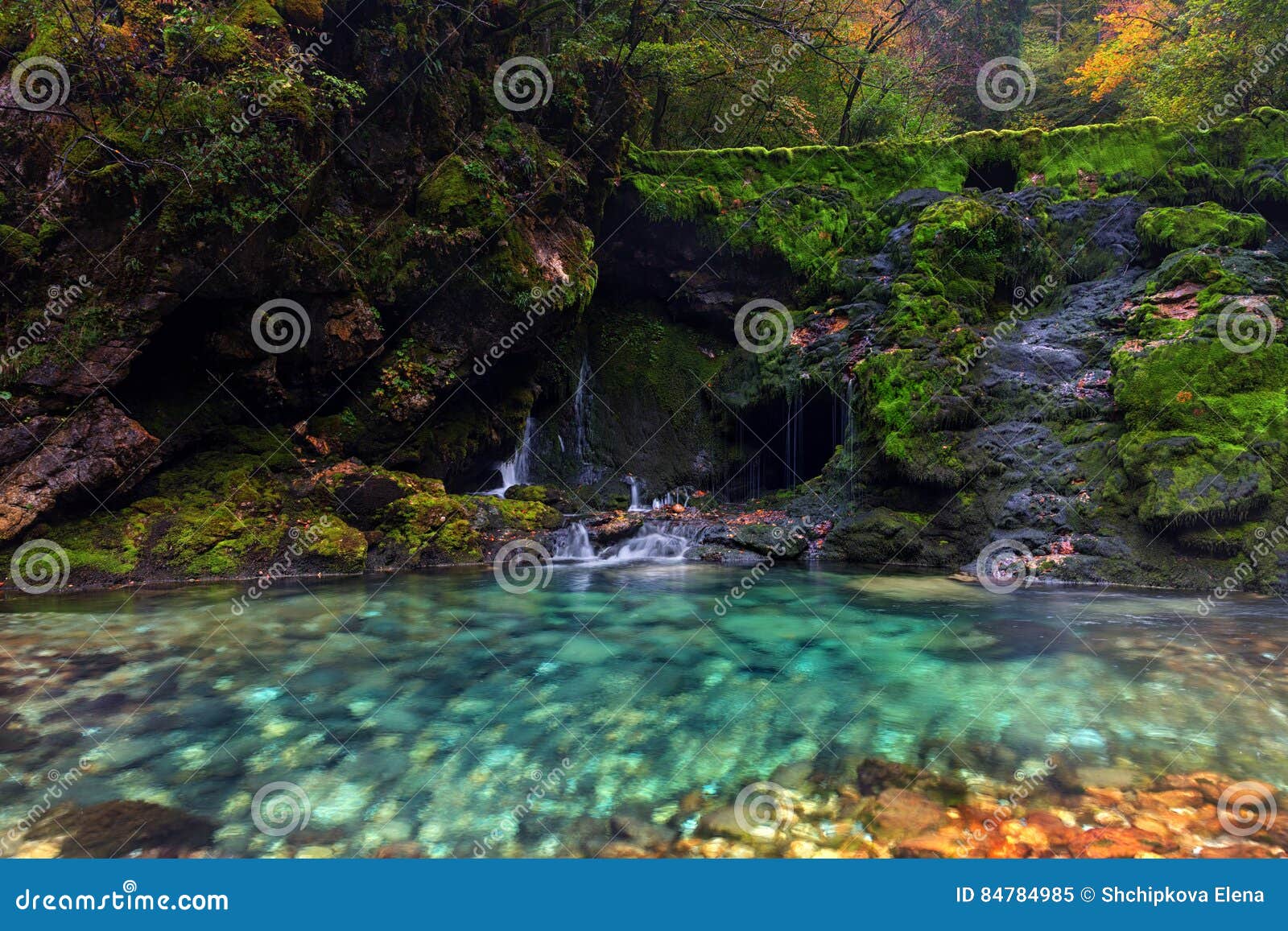 Waterfall Among Rocks Stock Image Image Of Glare Moss 84784985