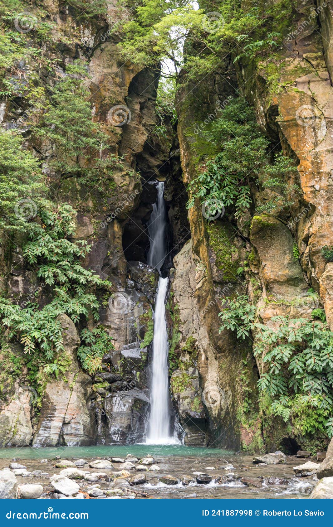 the waterfall salto do cabrito in the sao miguel island azores, portugal