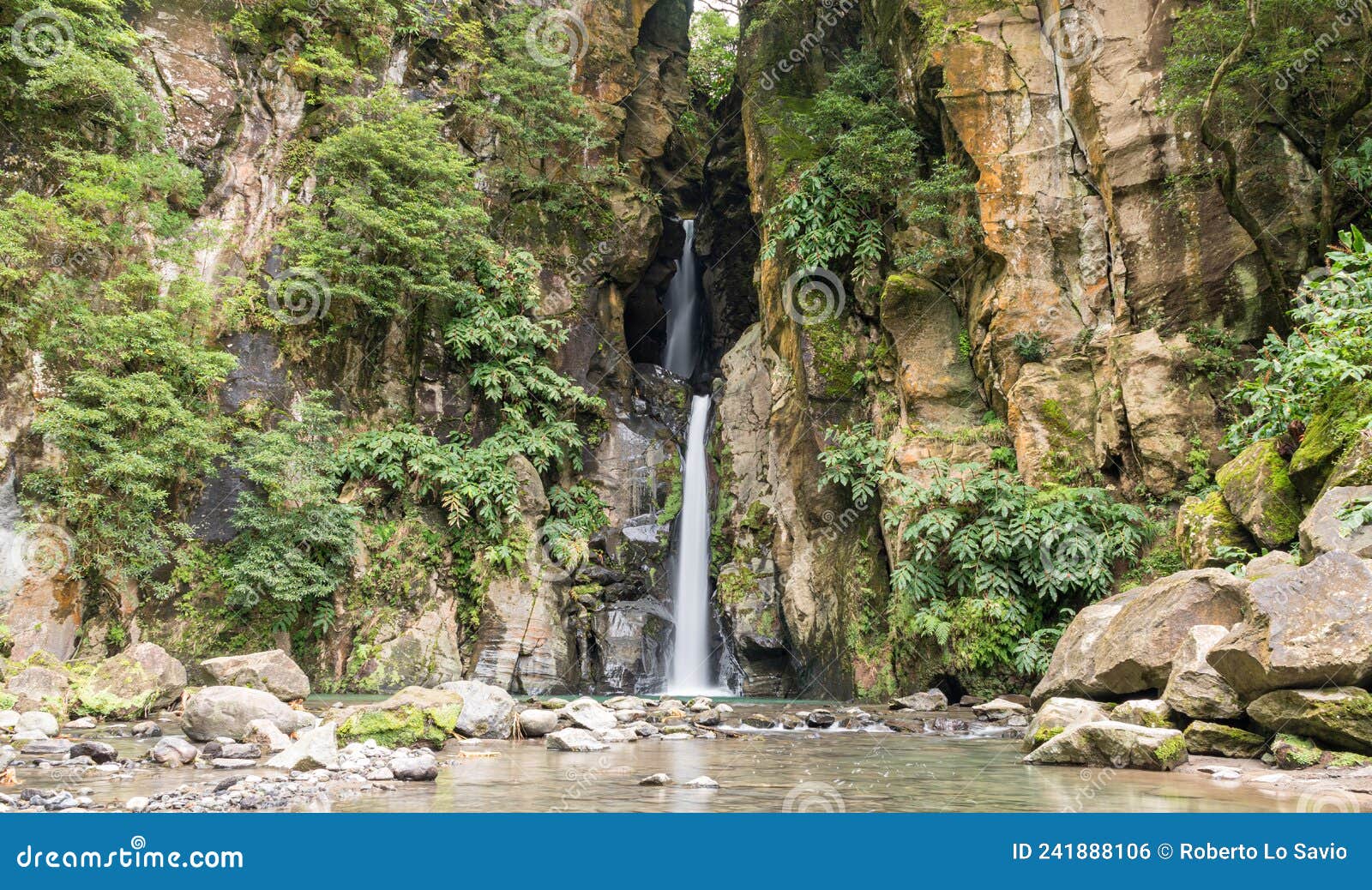 the waterfall salto do cabrito in the sao miguel island azores, portugal