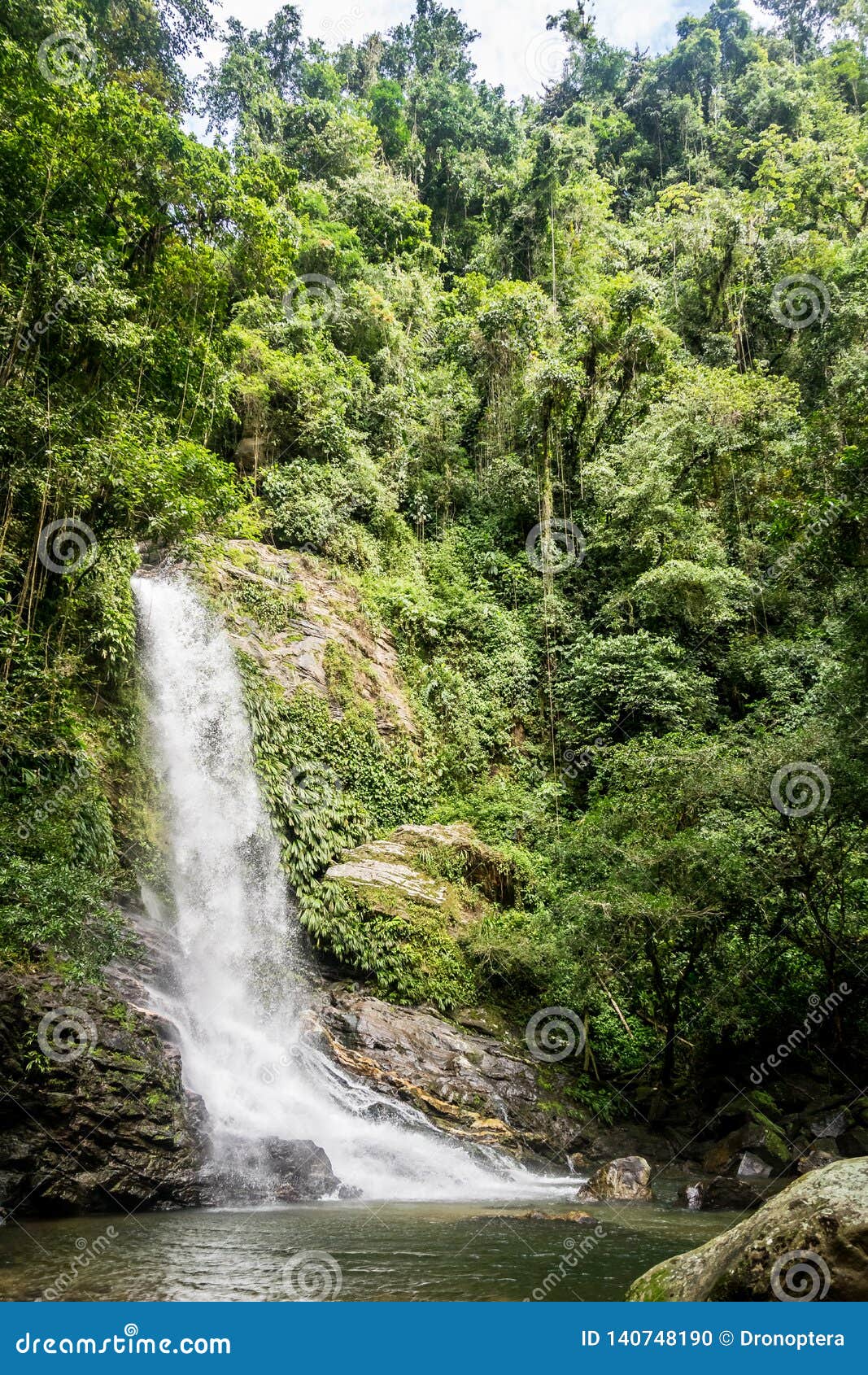 waterfall at the sierra nevada of santa marta in colombia