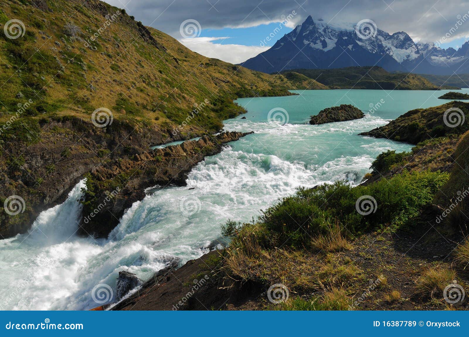waterfall in the torres del paine