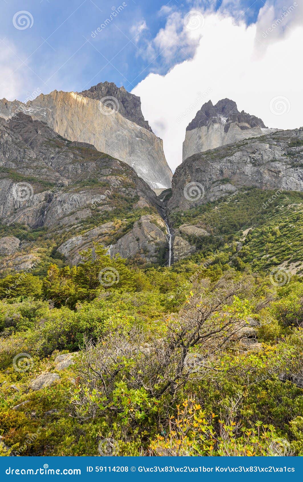 Waterfall, Torres del Paine National Park, Chile. A beautiful waterfall in the Torres del Paine National Park, Patagonia, Chile