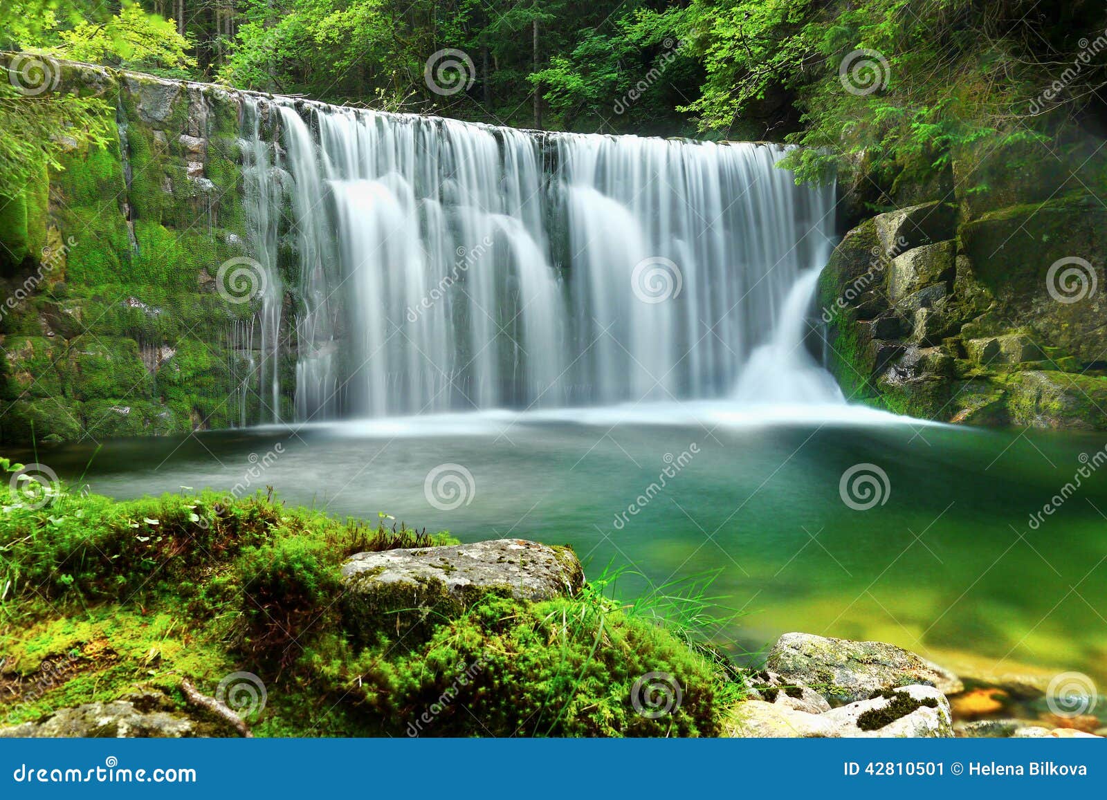 waterfalls emerald lake forest landscape