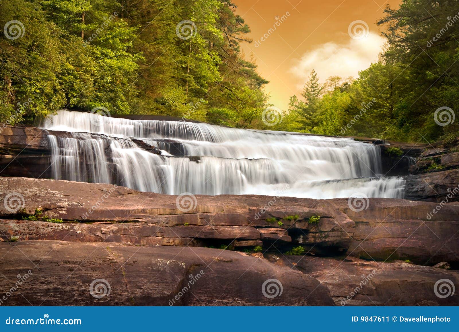 waterfalls nature landscape in mountains sunset