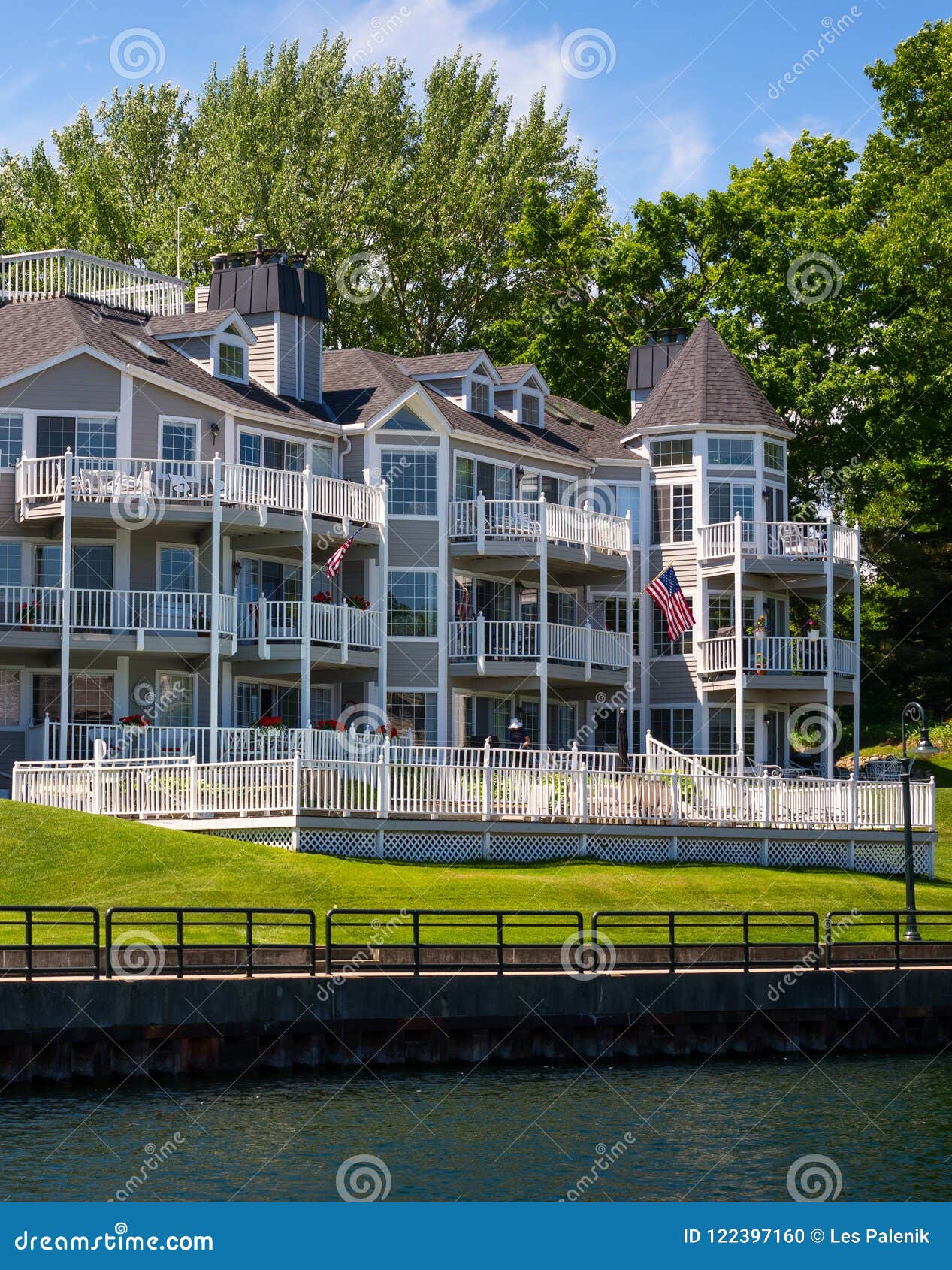 Waterfront Apartment Building Stock Photo Image of charlevoix, lawn 122397160