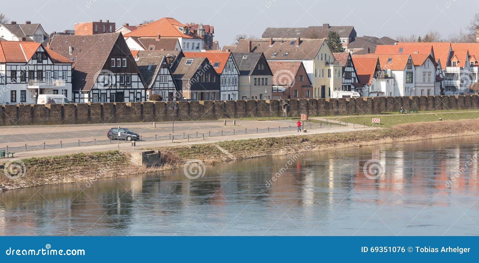 Waterfront Buildings Minden Germany Stock Photo Image of river, wall 69351076